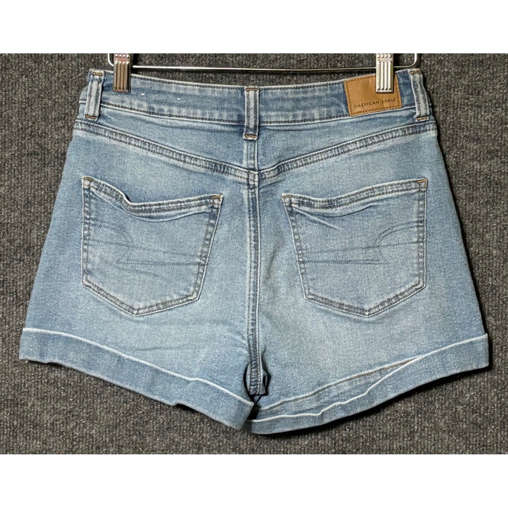 American Eagle Womens 0 Mom Shorts Blue Denim Stretch Cuffed High Rise - Picture 2 of 7
